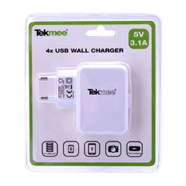 Tekmee 220V USB-lader med 4 uttak 3,1Ah